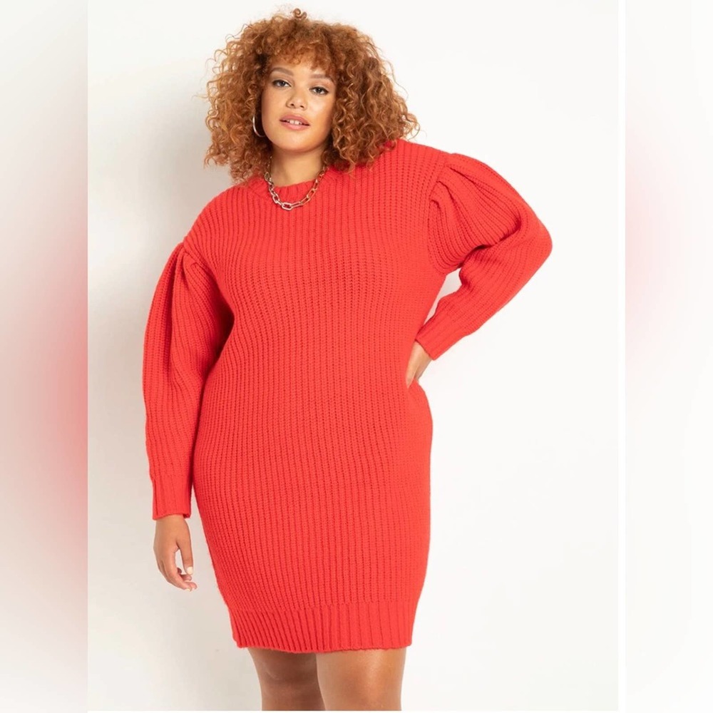 ELOQUII | Relaxed Puff Sleeve Sweater Dress | 18/ 20 - Picture 2 of 7